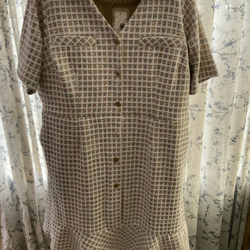 Isaac Mizrahi Live! Chenille Yarn Knit Tweed Dress Taupe Size 1X NWT